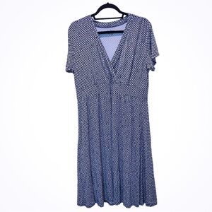 L.L. Bean Faux Wrap Jersey-Knit Wrinkle Free Midi Dress Blue & White Size XL Reg